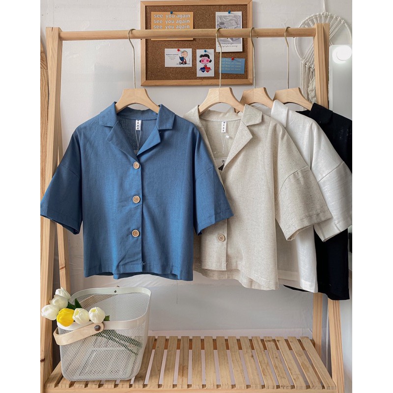 Áo croptop cổ vest khuy giả gỗ (ảnh thật shop chụp kèm video)