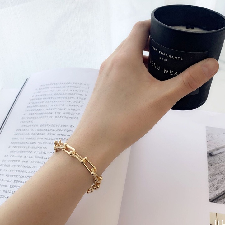 Vòng Tay Khóa Chữ U Màu Vàng Thời Trang Hàn Quốc Cho Cặp Đôi