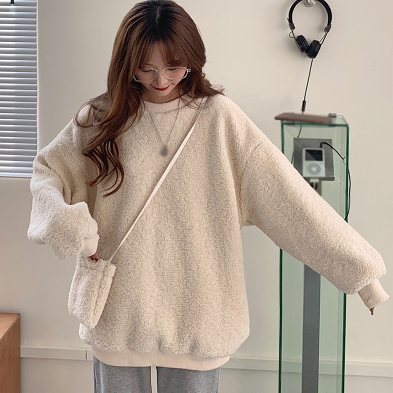 Korean version of lamb wool sweater women autumn and winter loose thick wool coat