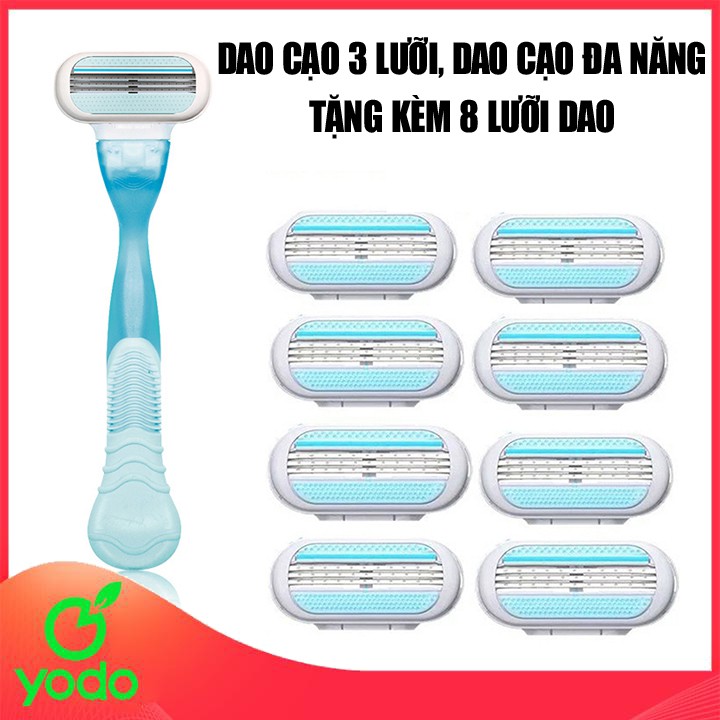 Dao Cạo Lông Chuyên Dụng Cho Phái Nữ- Dao cạo lông Tay, Chân, Nách 3 Lưỡi - Tặng Kèm 8 Lưỡi Dao Thay Thế