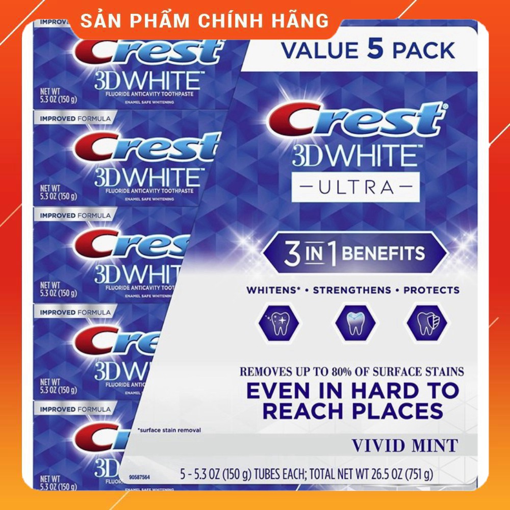 [Date 2023] Kem Đánh Răng Crest 3D White Vivid Mint Ultra 150g