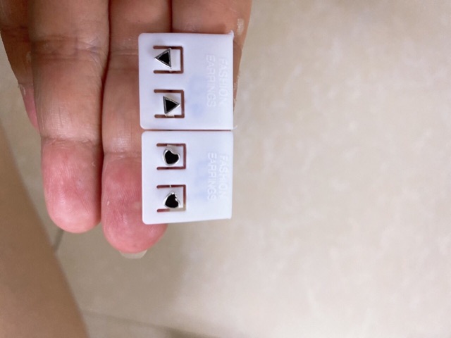 Khuyên tai nụ sao tim tròn màu đen bạc thật cao cấp NGỌC MẬU