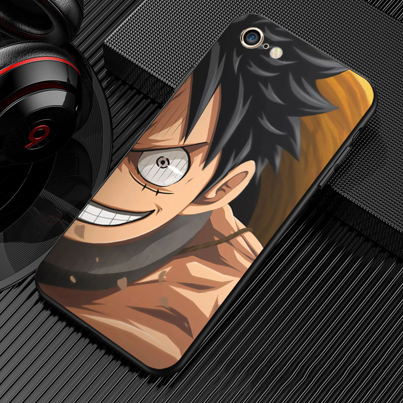 Ốp điện thoại silicone dẻo đen in hình nhân vật Anime One Piece Luffy Sauron Iphone 7 8 Plus 10 10X X XS 11 Pro Max