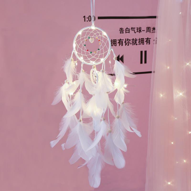 (RẺ VÔ ĐỊCH) Dreamcatcher Đính Lông Vũ Trang Trí ( Có đèn Led phát sáng)