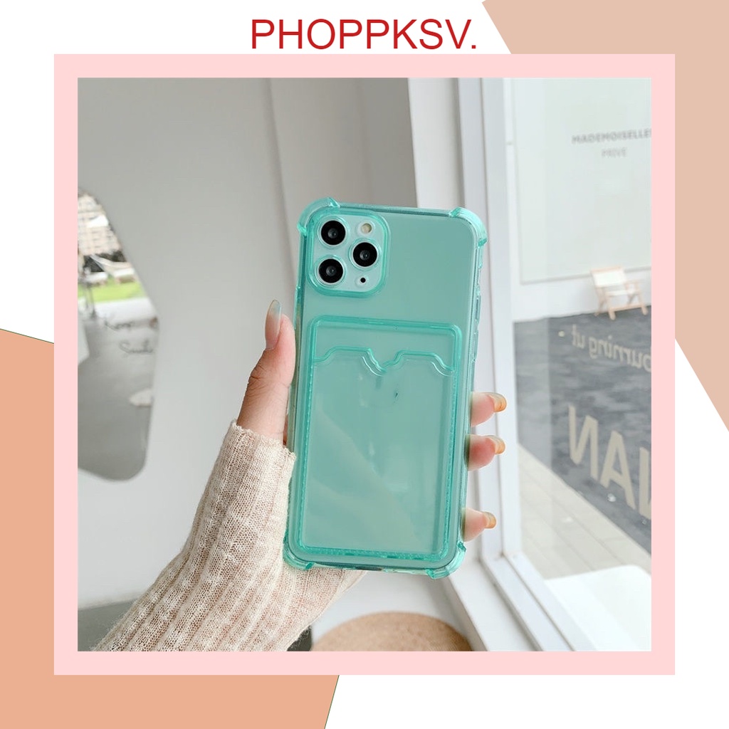 Ốp lưng iphone cạnh vuông kèm ví Xanh thời trang  7/7plus/8/8plus/x/xr/xs/11/12/pro/max/plus/promax