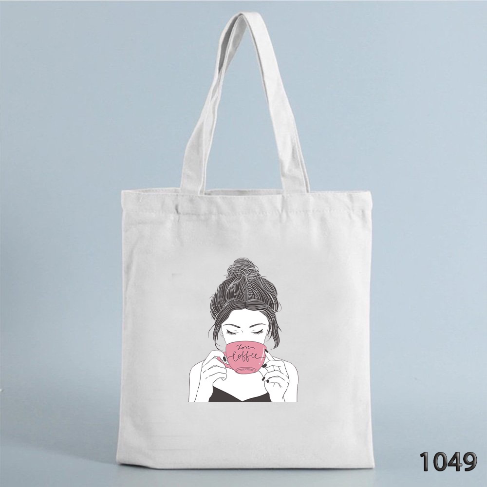 Túi Tote Túi Vải Canvas Đeo Vai Đi Học Đi Du Lịch 1049 Họa Tiết Love Coffee Hàng May Công Ty Chuẩn Đẹp