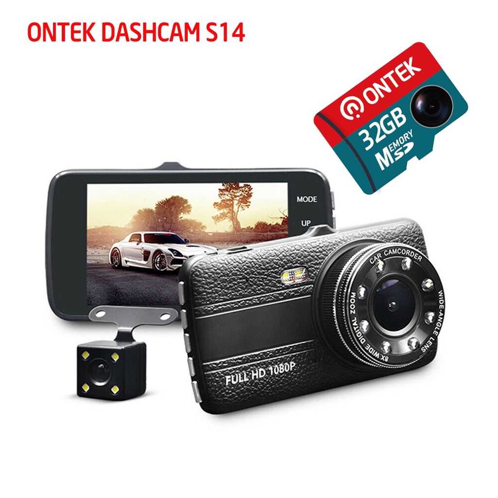 Camera Hành trình Ô TÔ Ontek Dashcam S14Full HD 1080P Trước sau - Tích hợp 8 đèn LED