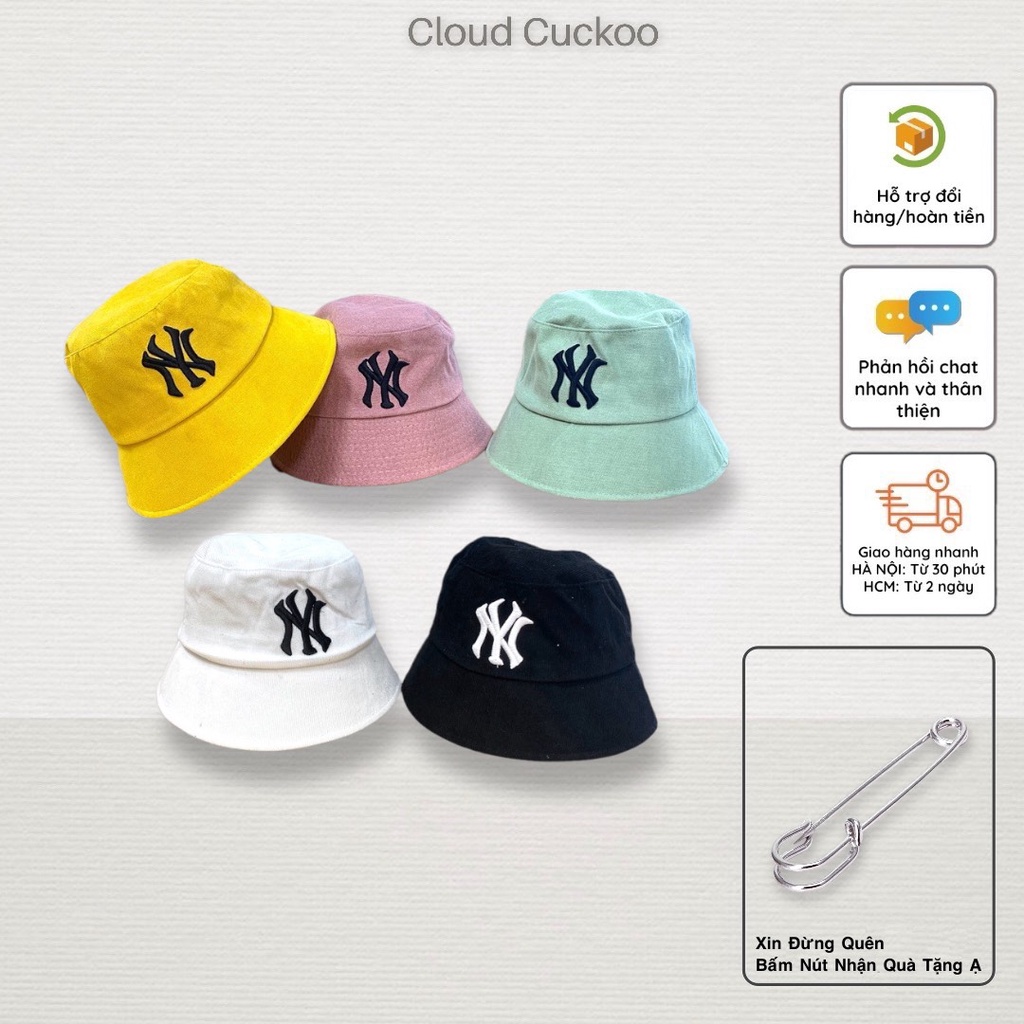 Mũ Bucket Hat Xô Nhung Gân Tăm Thêu Chữ NY Tinh Tế Hàng Loại 1 - Mã Số: MBK0508