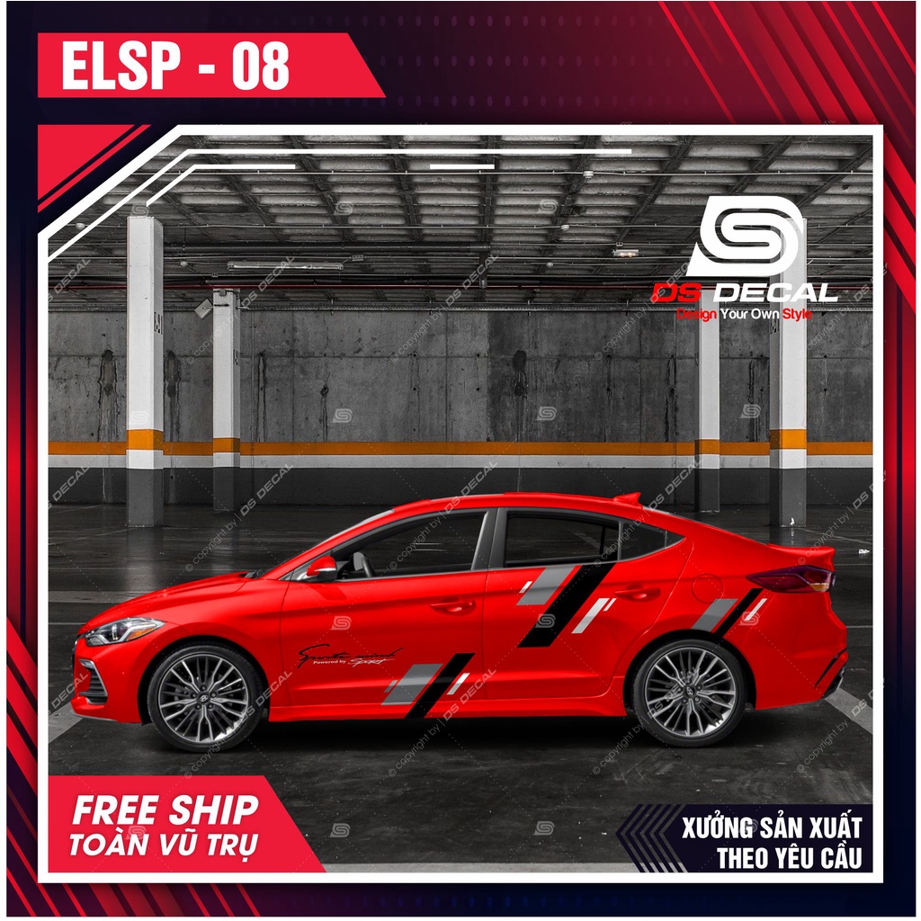 Tem dán xe ô tô Huyndai Elantra - 08, Sticker trang trí xe ô tô, decal dán ô tô PVC chống nước - DSDECAL