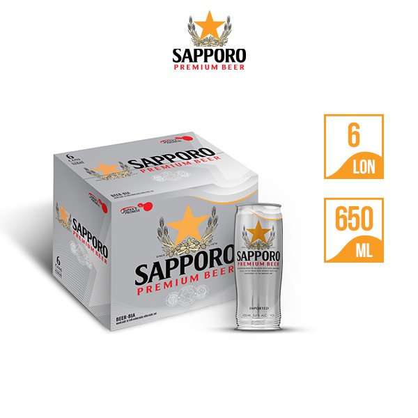 [GIAO HỎA TỐC]Thùng 6 lon bia Sapporo Premium (650ml/lon)