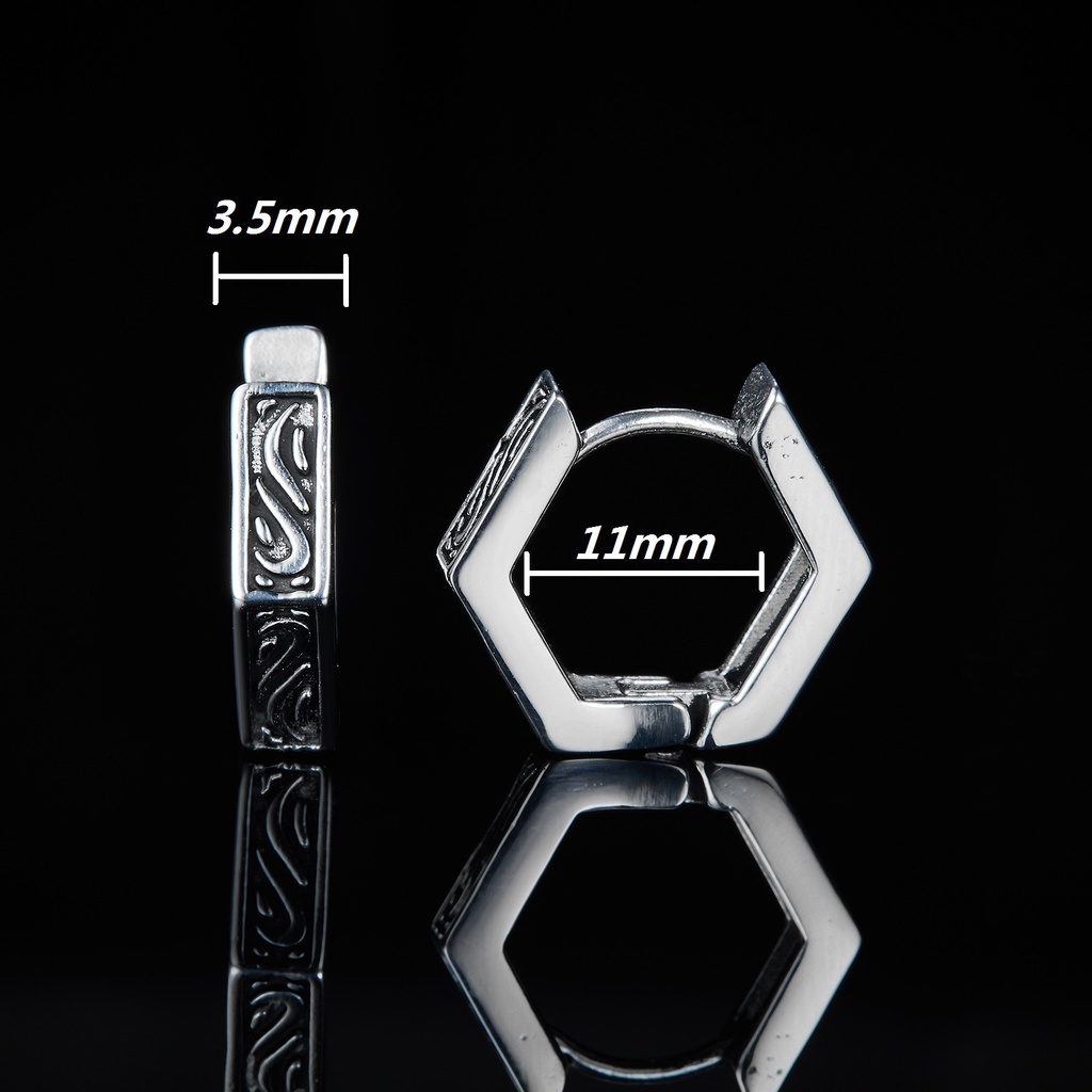 Bông tai titan lục giác viền hoa văn unisex không gỉ UE2204