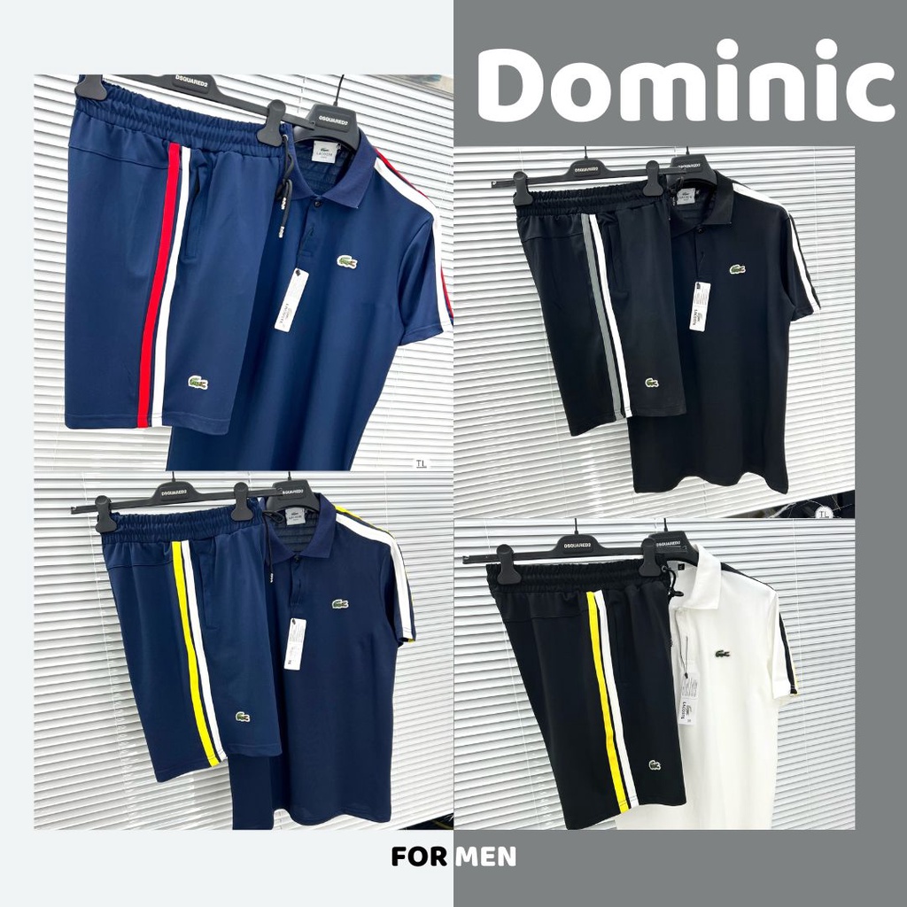 Bộ đồ áo polo nam, đồ thể thao nam cao cấp, set đồ nam ngắn kẻ sọc ảnh thật tự chụp áo cá sấu