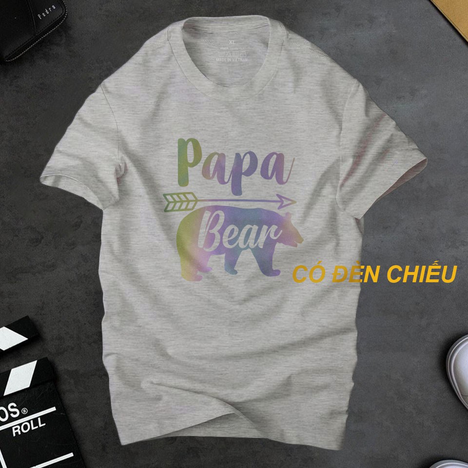 Áo thun nam cổ tròn Ur Sport Papa Bear phản quang 7 màu siêu nét,chất liệu cotton 4 chiều thoáng mát nhanh khô