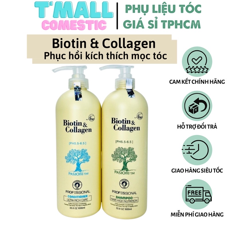 Cặp Dầu Gội Dầu Xả BIOTIN COLLAGEN 1000ML X 2 - Giảm Rụng Tóc,Phục Hồi Tóc Khô Xơ, Hư Tổn cho mái tócc