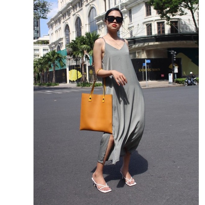 Đầm nữ - váy nữ thiết kế - dáng suông hai dây chất vải lụa