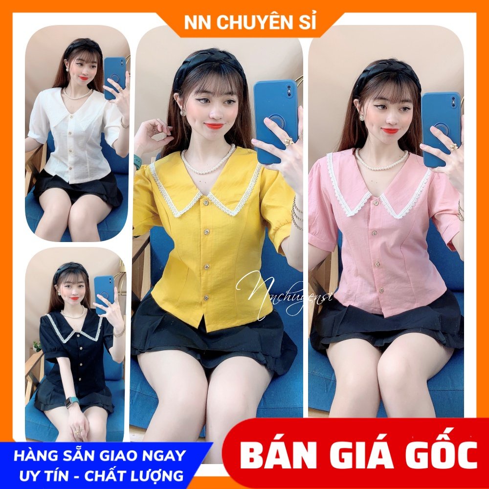 Áo kiểu nữ chất vải mềm mịn cổ phối ren tay búp dễ thương Áo kiểu tiểu thư Áo công sở MT1972