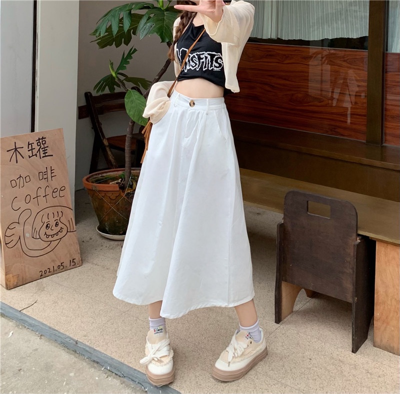 Chân Váy Chữ A Lưng Cao Xếp Ly Màu Sắc Retro 54324