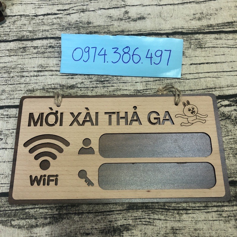 Bảng gỗ Wifi free treo shop treo quán cafe tặng kèm móc