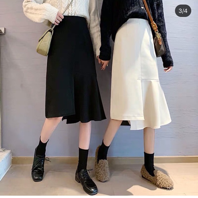 Chân váy dài jeans co dãn cạp cao xẻ sau Hàn quốc