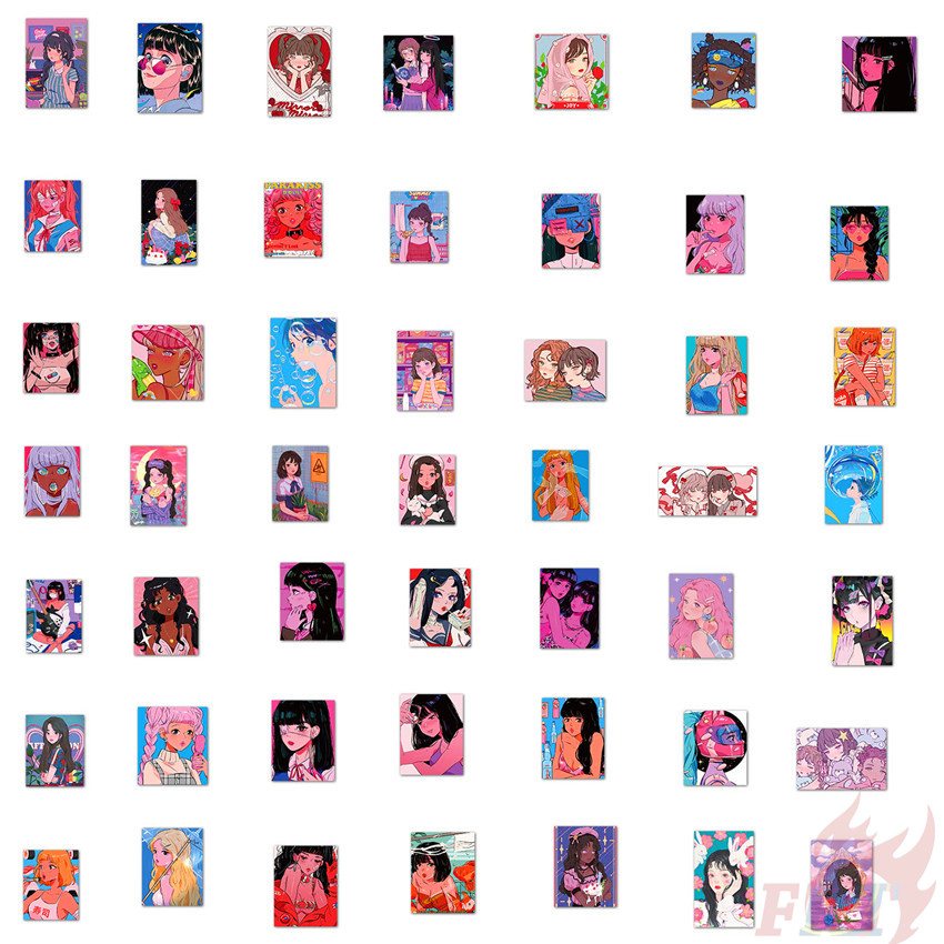 Bộ 100 miếng dán trang trí chống thấm nước hình cô gái nghệ thuật