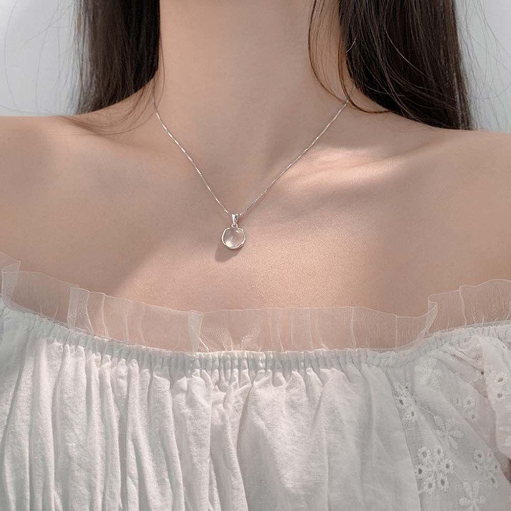 BACK2LIFE Vòng Cổ Choker Bằng Đồng Mặt Đính Đá Chalcedony Màu Trắng Phong Cách Hàn Quốc Thời Trang Cho Nữ