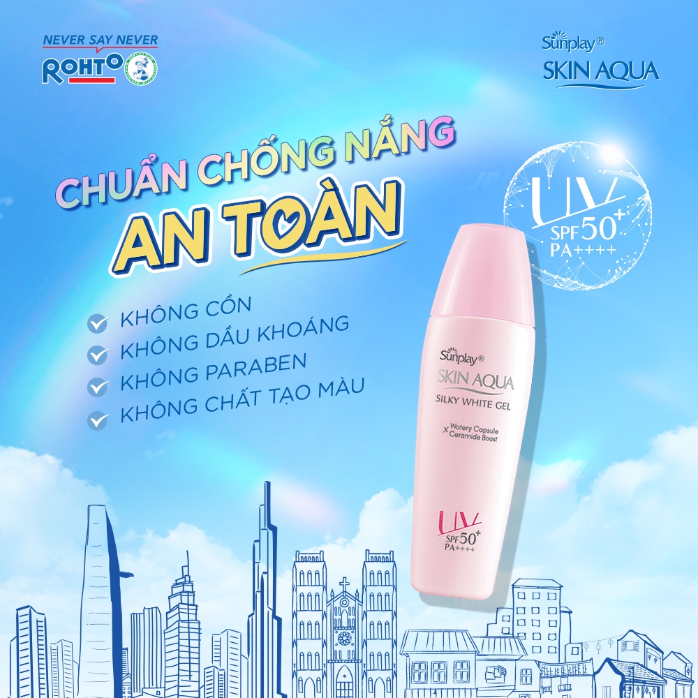 Gel chống nắng dưỡng trắng cho da khô Sunplay Skin Aqua Silky White Gel SPF 50+ PA++++ 70g