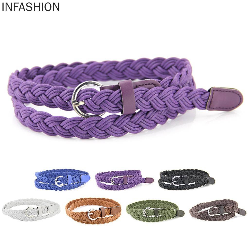 Thắt lưng da PU dạng bện màu kẹo độc đáo cho nữ