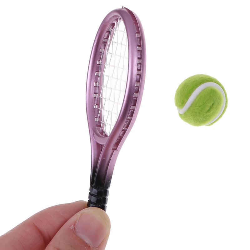 2pcs/set Doll House Miniature Mini Tennis Racket & Ball Model Accessory Toys