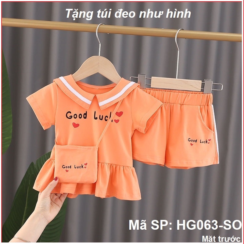 ⚡ SIÊU SALE ⚡ - Set bộ quần áo bé gái mùa hè dễ thương, áo váy babydoll quần đùi good lucky. Cotton thoáng mát - HG063