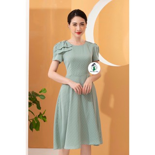 { HOTTREND Công Sở } Váy công sở nữ - Đầm thiết kế dáng xòe chít eo chấm bi tay bồng cao cấp, sang trọng, quý phái.