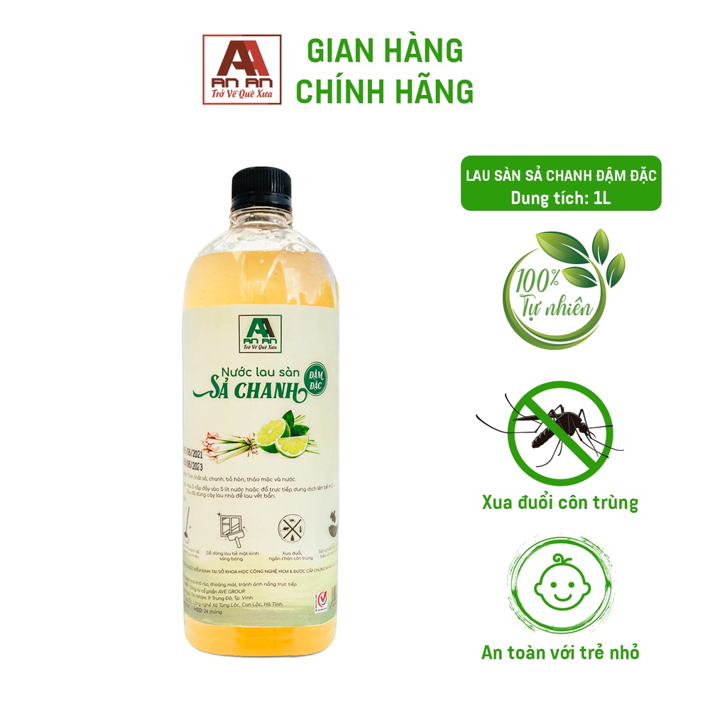 Nước Lau Sàn Hữu Cơ Hương Sả Chanh Đậm Đặc Đuổi Muỗi Và Côn Trùng Khử Mùi Chai 1000ml An An.