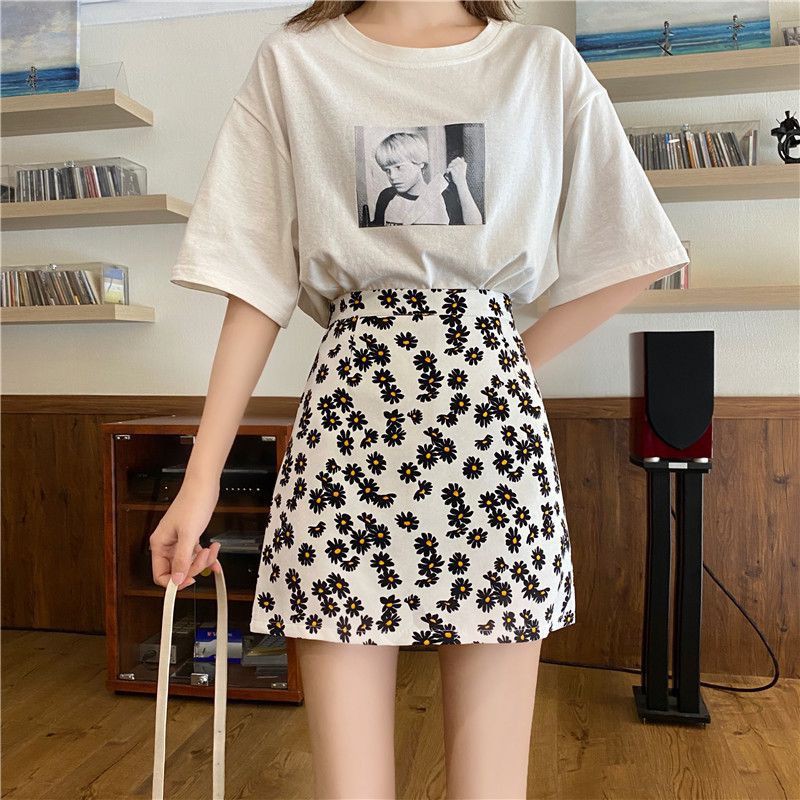 Chân Váy Ngắn Chữ a Lưng Cao In Họa Tiết Hoa Cúc Phong Cách Hàn Quốc Thời Trang Mùa Hè Xinh Xắn Cho Nữ