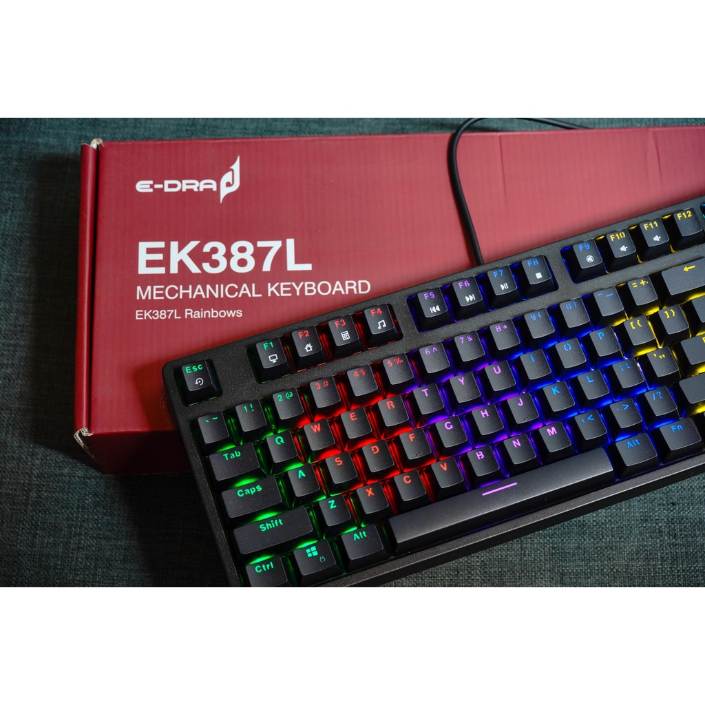 Bàn phím cơ chơi game có dây E-Dra EK387L Led Rainbow, bàn phím máy tính gaming E-Dra EK387L Blue/ Brown/ Red Switch