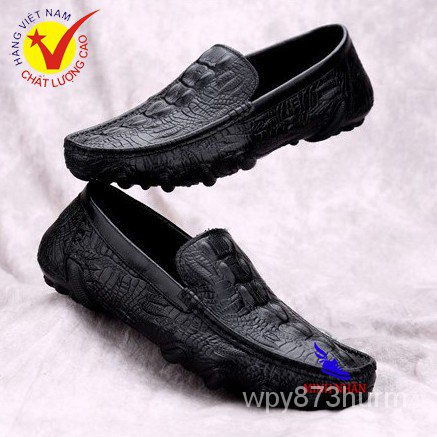 2ZGO Giày mọi nam da bò nguyên tấm BẢO HÀNH 1 NĂM Giày lười nam hàng hiệu đẹp da bò giá rẻ dập Vân cá sấu M-8 2 màu đen