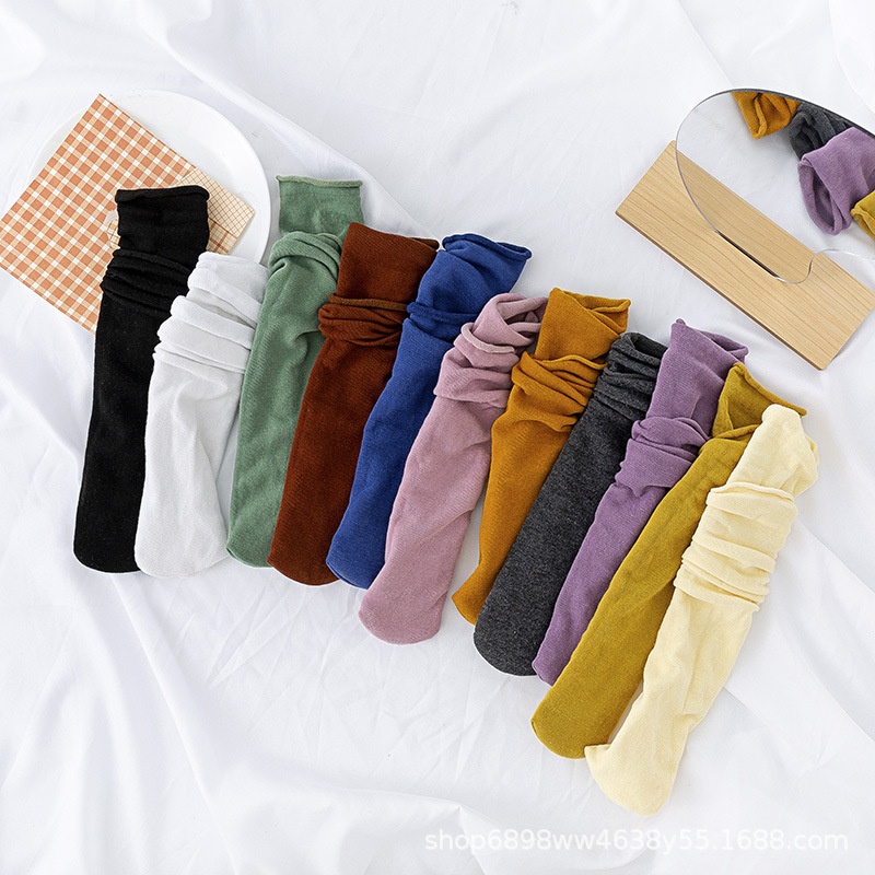 Tất vớ nữ nam cao cổ dài trắng dễ thương hàn quốc đẹp iLita chân thấp nhún đủ màu trơn đen, đỏ, vàng, xám, xanh