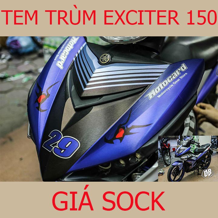 Tem Trùm Xe Exciter 150 ex Xanh Đen Cá Mập