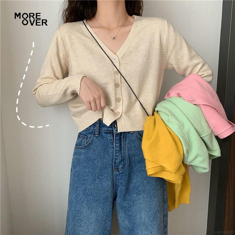 Áo Khoác Cardigan Dệt Kim Cổ Tim Xinh Xắn Cho Nữ Áo Khoác Cardigan Mỏng Dài Tay Gợi Cảm 10 Màu Tùy Chọn