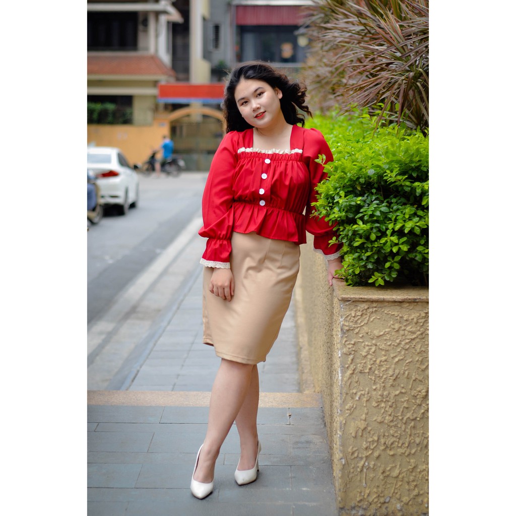 Áo peplum cổ vuông dài tay BIGSIZE (60-70KG)