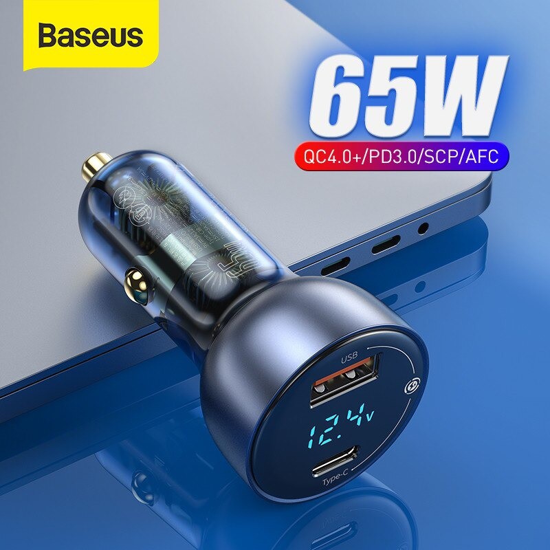 ✔giảm giá - Cốc sạc Tẩu Sạc công suất cao trên oto xe hơi 65W Baseus Particular Digital Display QC+PPS Dual