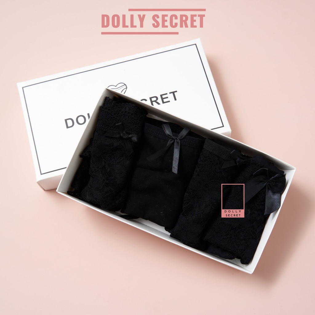 Hộp 4 quần lót nữ nơ ren xuyên thấu sexy gợi cảm cao cấp buộc dây mềm mại EVA DOLLY SECRET QL030