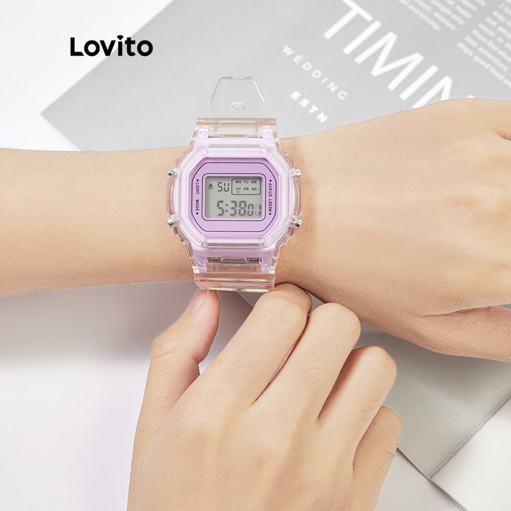 Đồng Hồ Điện Tử Lovito Dây đeo trong suốt trơn Đèn LED đa chức năng Bình thường LL4023 (Hồng/Tím/Trắng/Vàng)
