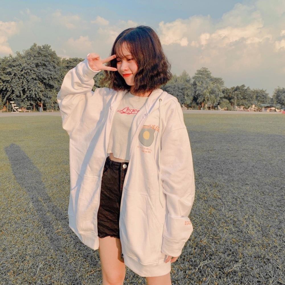 Áo khoác hoodie chống nắng dành cho nam nữ In Hình Egg form rộng unisex loại dây kéo ulzzang XUKA SHOP | BigBuy360 - bigbuy360.vn