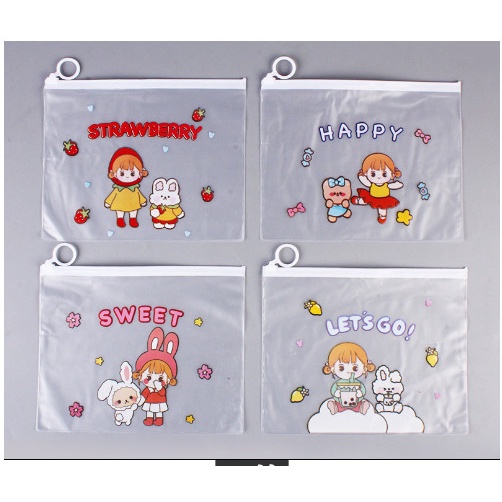 Túi Đựng Bút Trong Suốt In Hình Cute Khóa Kéo