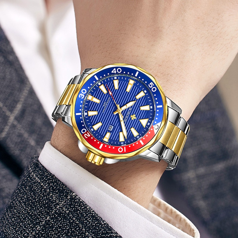 Đồng Hồ Quartz Chống Thấm Nước WWOOR Masculino-8847 Màu Vàng Kim Sang Trọng