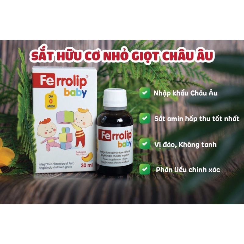 Siro sắt cho bé Ferrolip baby hỗ trợ tạo hồng cầu giúp giảm nguy cơ thiếu máu Lọ 30m