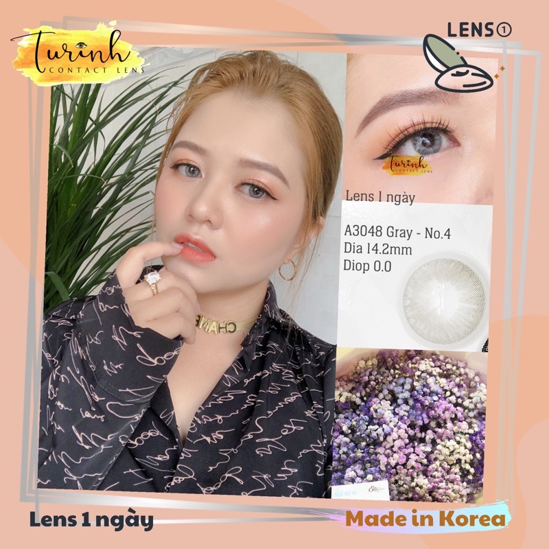 Lens 1 Ngày 0.0 diop Gray- Kính áp tròng Màu Xám Giãn 14.2mm - Hàn Quốc
