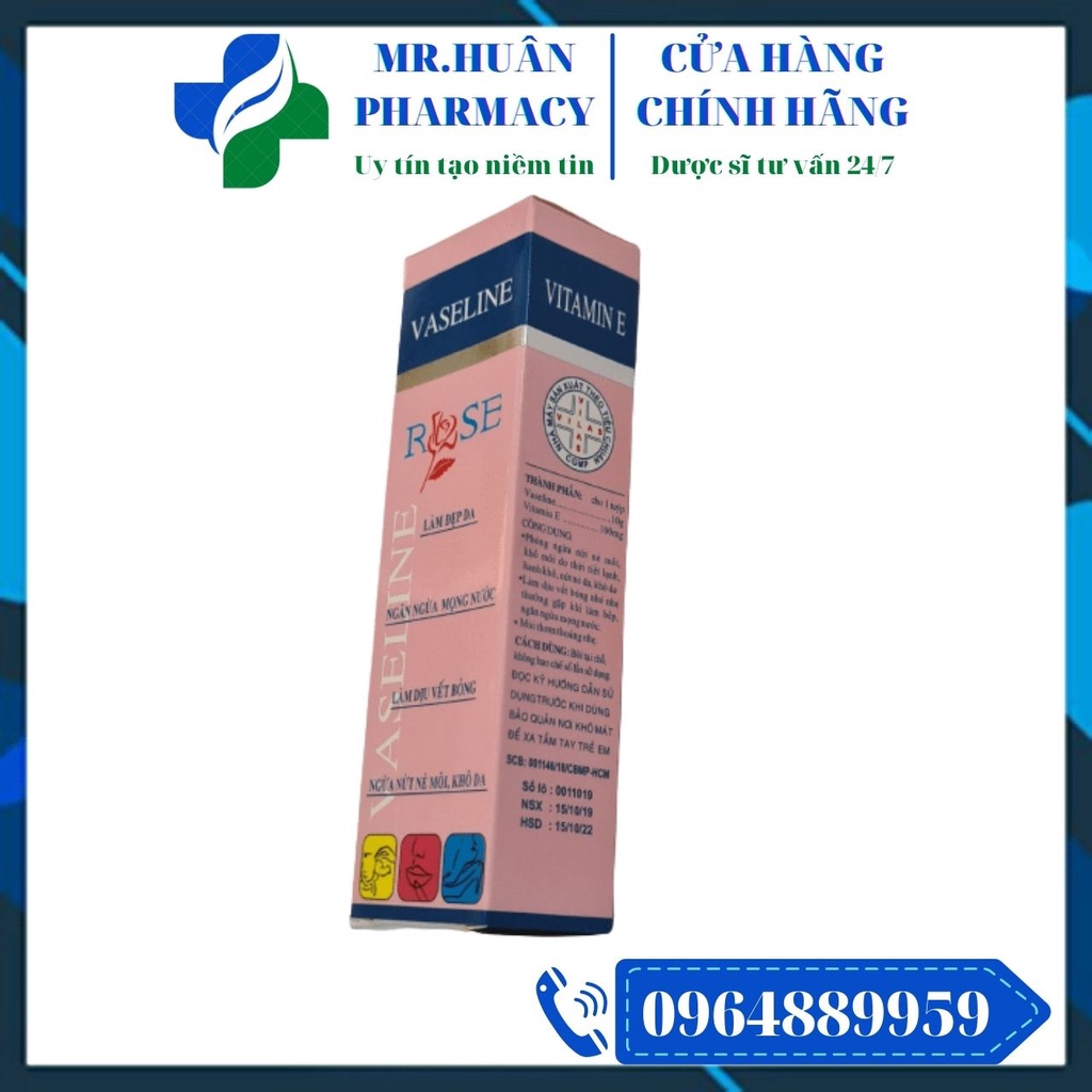 Kem dưỡng ẩm Vaseline Rose - Ngừa nứt nẻ môi, khô da, làm đẹp da, làm dịu vết bỏng, ngăn ngừa mọng nước