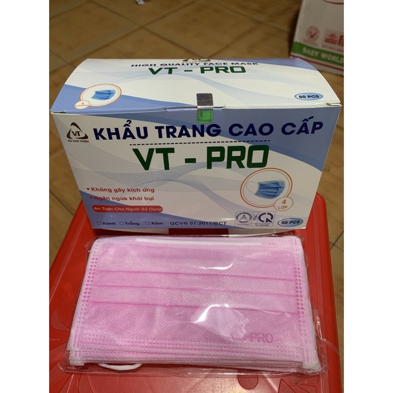 (ĐỦ 4 MÀU) Khẩu Trang Cao Cấp VT-PRO 4 lớp ( 1 hộp /50 cái )