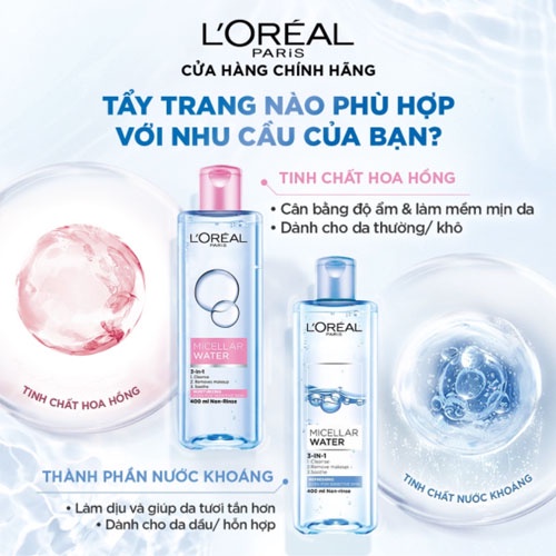 Nước Tẩy Trang Loreal [FREE SHIP] 400ml - L'Oreal Paris 3-in-1 Micellar Wate