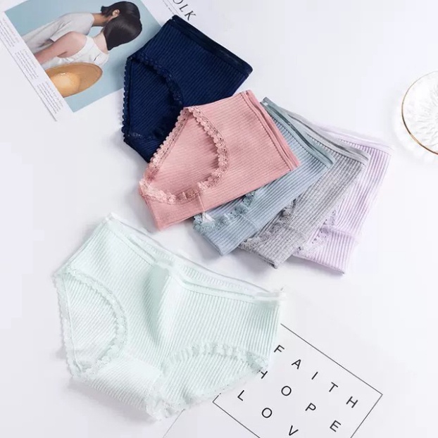 Quần Lót Nữ Quần lót Cotton gân tăm phối viền ren cạp lưới quyến rũ QL02